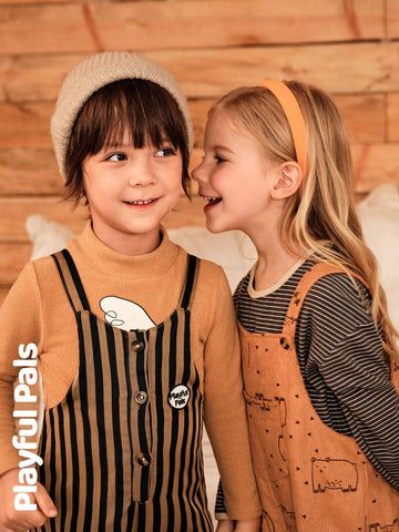 Playful Pals Young Girl Wide Strap All-Over Print Casual Jumpsuit