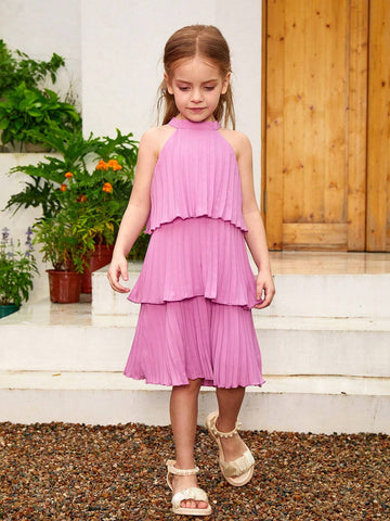 Pleated Open Shoulder Young Girl Dress