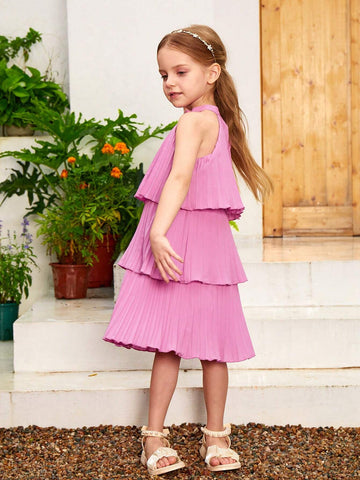 Pleated Open Shoulder Young Girl Dress