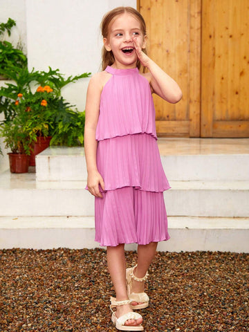 Pleated Open Shoulder Young Girl Dress