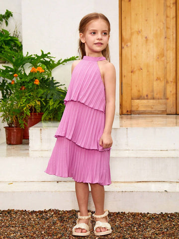 Pleated Open Shoulder Young Girl Dress