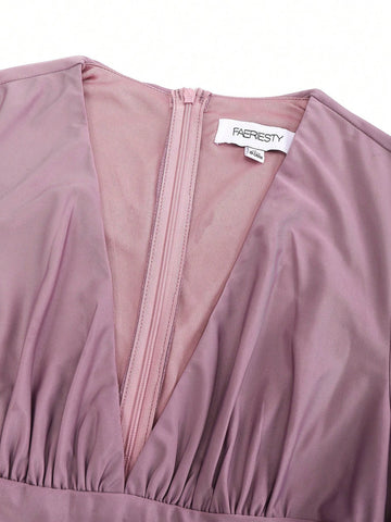 Plunging Neck Butterfly Sleeve Split Thigh Bridesmaid Dress