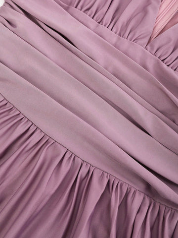 Plunging Neck Butterfly Sleeve Split Thigh Bridesmaid Dress