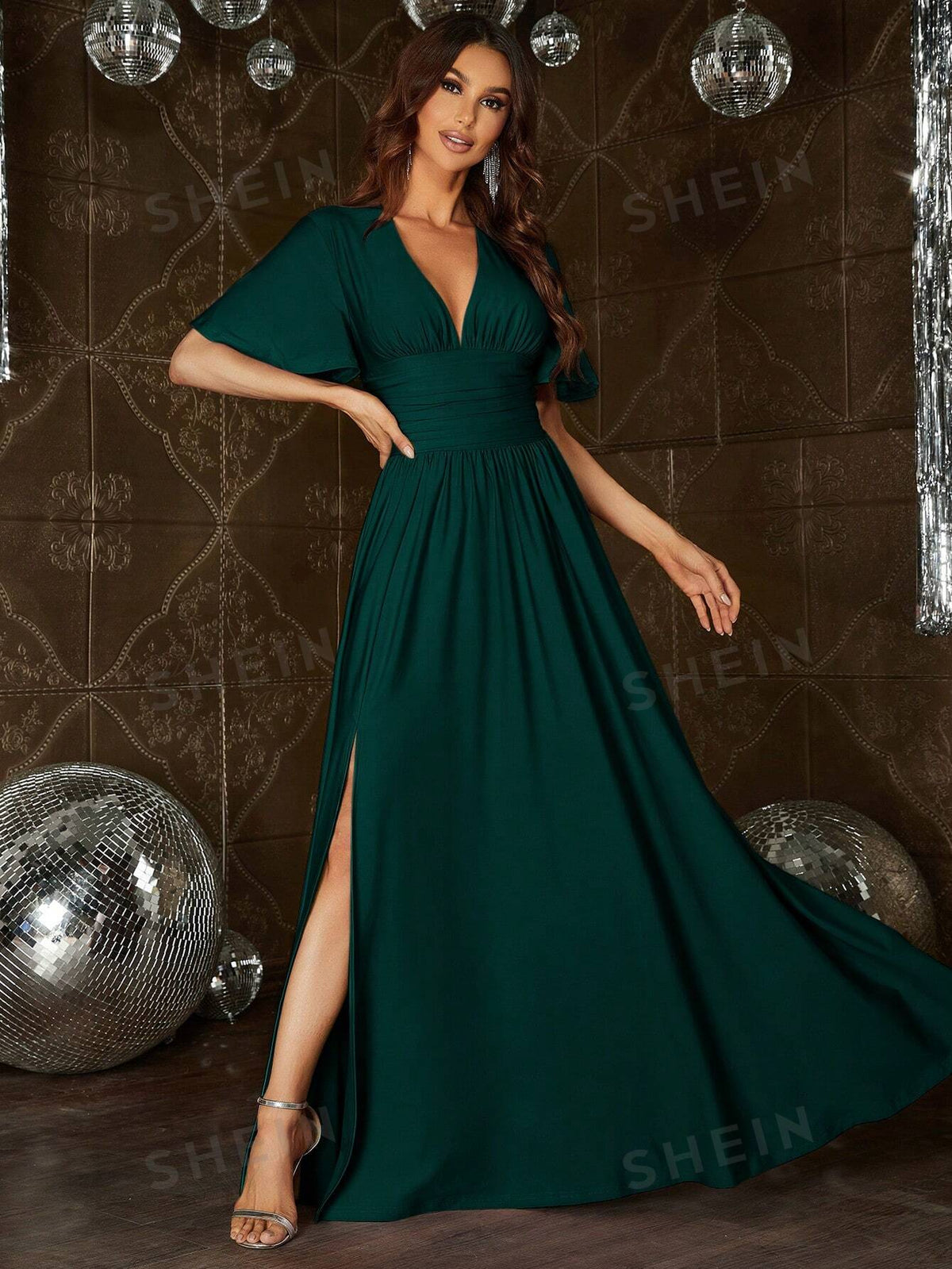 Plunging Neck Split Thigh Bridesmaid Dress