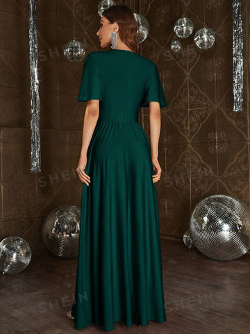 Plunging Neck Split Thigh Bridesmaid Dress