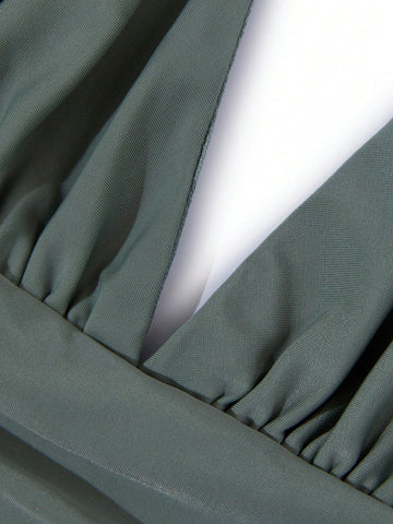 Plunging Neck Split Thigh Bridesmaid Dress