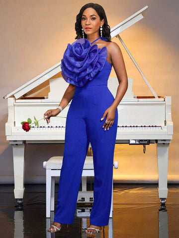 Plus Size 3D Floral Sexy Camisole Jumpsuit