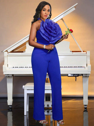 Plus Size 3D Floral Sexy Camisole Jumpsuit