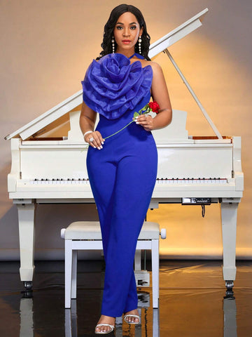 Plus Size 3D Floral Sexy Camisole Jumpsuit