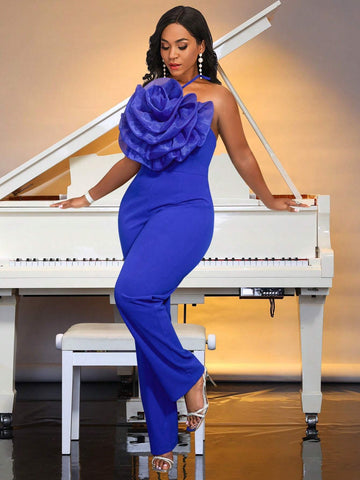 Plus Size 3D Floral Sexy Camisole Jumpsuit