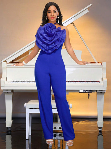 Plus Size 3D Floral Sexy Camisole Jumpsuit