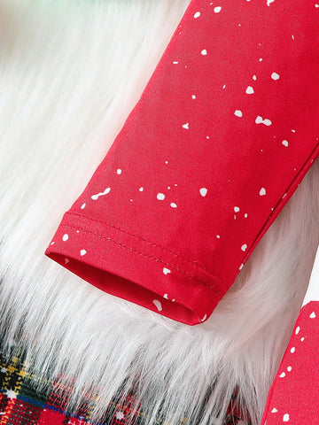 Plus Size Girls' Long Sleeve Round Neck Digital Print Christmas Merry Christmas Pattern Dress