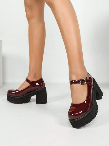 Plus Size Women Glitter Chunky High Heel Platform Pumps