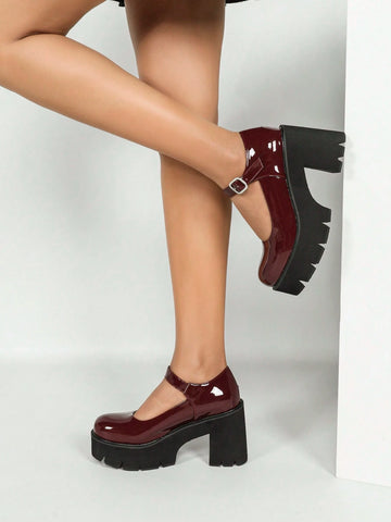 Plus Size Women Glitter Chunky High Heel Platform Pumps