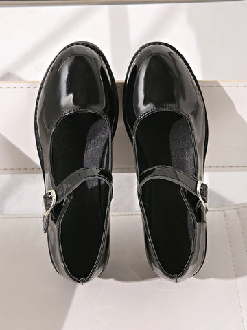 Plus Size Women's Black Retro Pointed Toe Mary Jane Chunky Heel Lolita High Heels