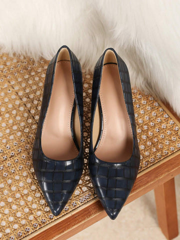 Plus Size Women's High Heel Pointed Toe Pumps, Chunky Heel Fashion Casual Shoes, Blue