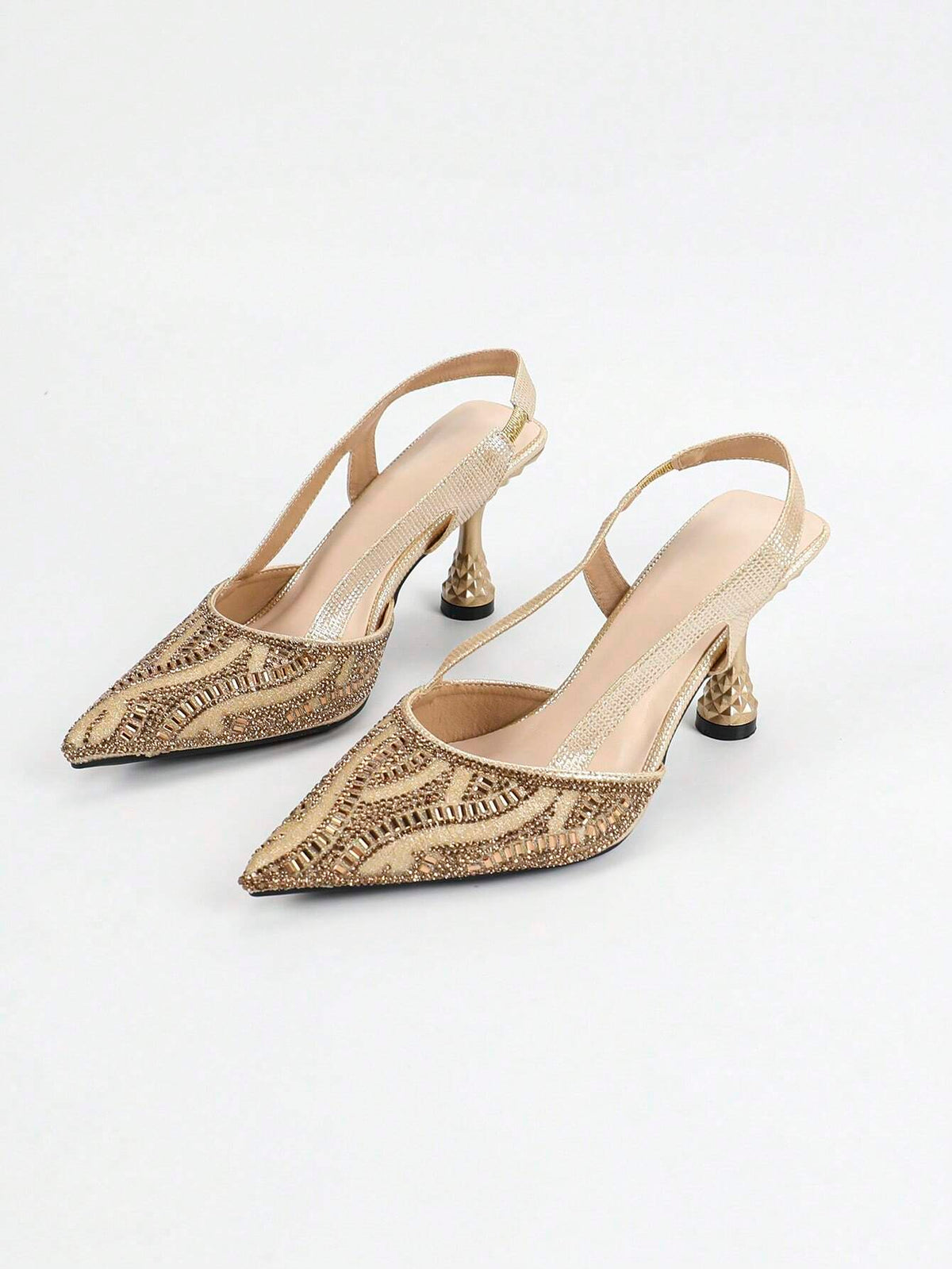 Women's Metallic Pineapple Shape Rhinestone Decor Pointed Toe Color Metallic Strap