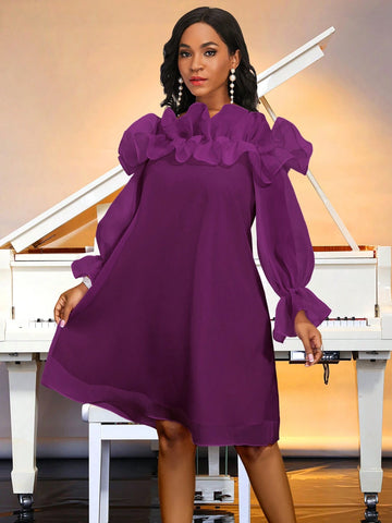 Plus Size Women's One Neckline Ruffled Off Shoulder Loose Fitting Dress