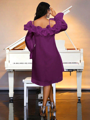 Plus Size Women's One Neckline Ruffled Off Shoulder Loose Fitting Dress