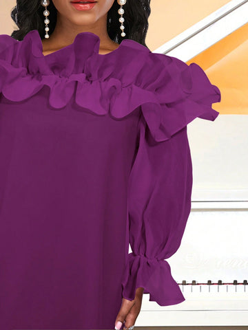 Plus Size Women's One Neckline Ruffled Off Shoulder Loose Fitting Dress