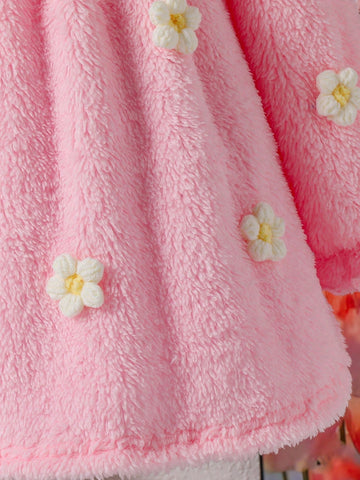 Plush Casual Dress For Toddler Girl, 3D Floral Thick Adorable Fashion Mini Skirt, Suitable For Outing, Party, Daily Casual Street Style, Autumn/Winter