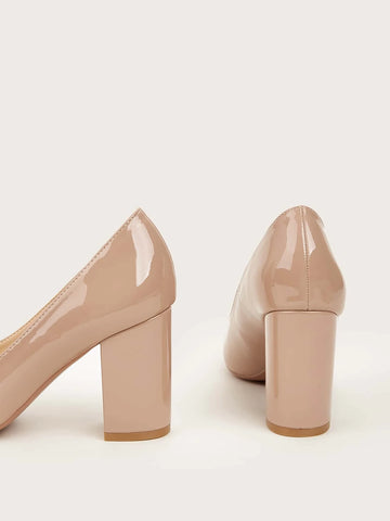 Point Toe Chunky Heeled Court Pumps