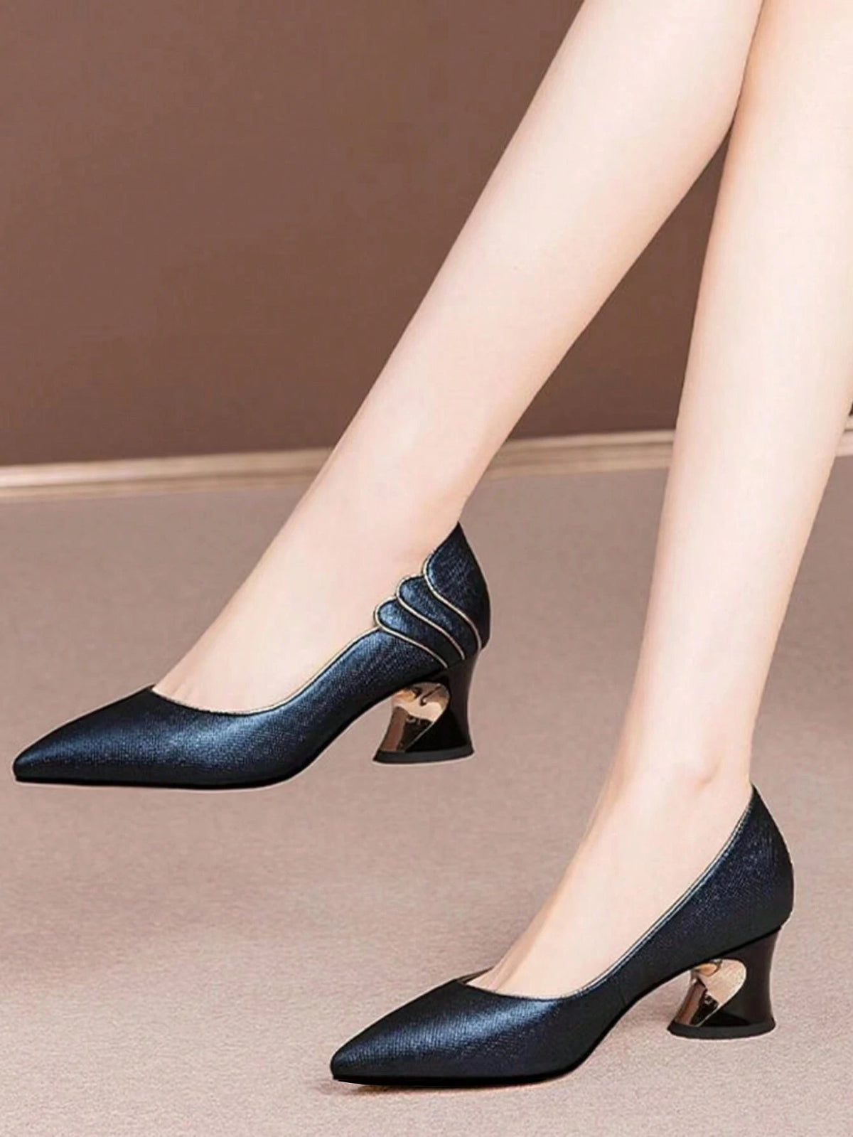 Point Toe Sculptural Heeled Court Pumps