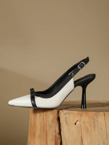 Pointed Toe European And American Fashion New Black And White Handmade Floral Strap High Heels For Women