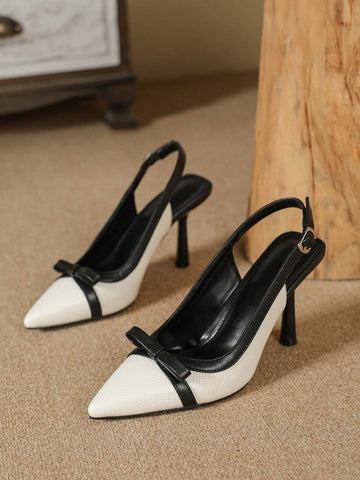 Pointed Toe European And American Fashion New Black And White Handmade Floral Strap High Heels For Women