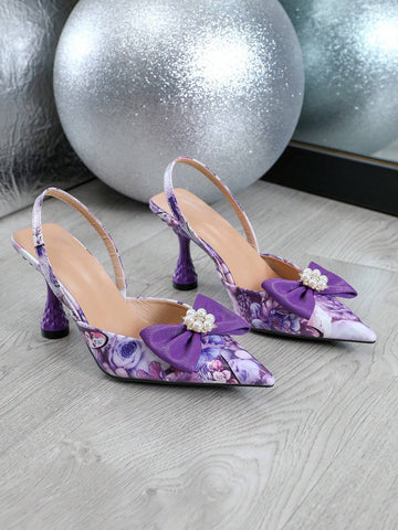 Pointed Toe Heeled Shoes With Colorful Bow Decor Closed Toe Sandals Women Single Band Ankle Strap Flats