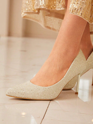 Pointed Toe Stiletto Glitter Party Women's High Heel Shoes