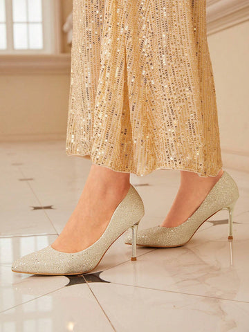 Pointed Toe Stiletto Glitter Party Women's High Heel Shoes