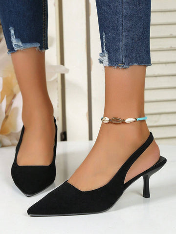 Pointed Toe Stiletto Heel Sandals For Women With Ankle Strap In Black