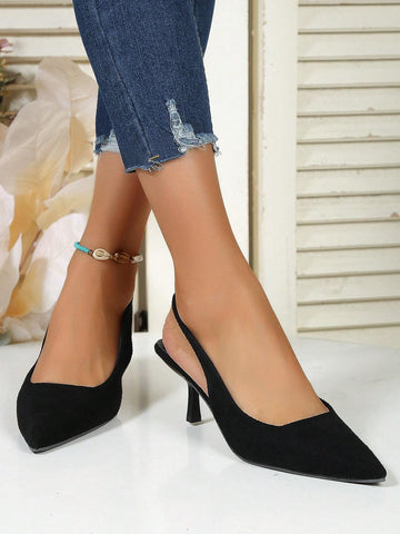 Pointed Toe Stiletto Heel Sandals For Women With Ankle Strap In Black