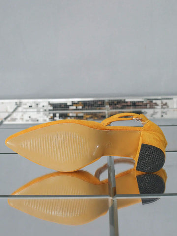 Pointed Toe Stylish Sexy Yellow Zip-Up Back Women's High Heel Pumps, Versatile Fashion