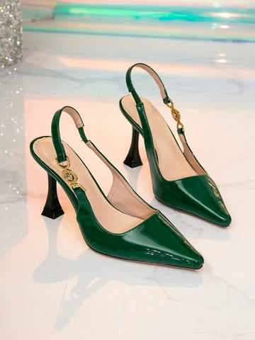 Pointed Toe Thin Heel Back Strap With Metal Buckle Minimalist Women Pumps