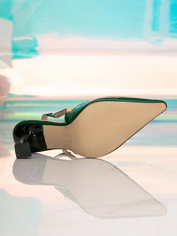 Pointed Toe Thin Heel Back Strap With Metal Buckle Minimalist Women Pumps