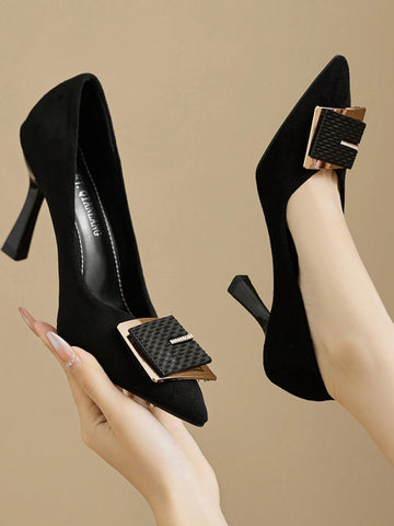 Pointy Toe Square Buckle Slip-On Stiletto High Heel Pumps,