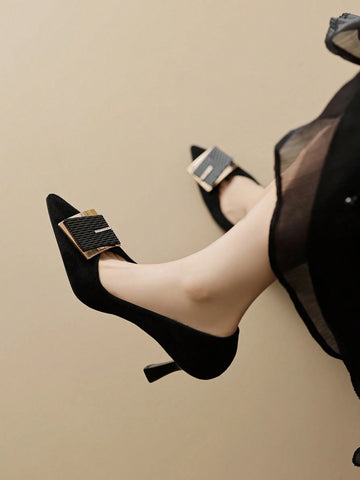 Pointy Toe Square Buckle Slip-On Stiletto High Heel Pumps,