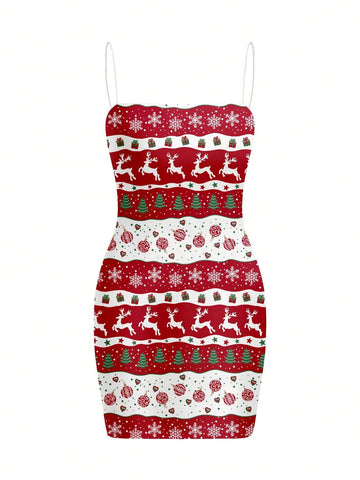 Polina Brazil Christmas Women Bodycon Camisole Dress Suitable For Holiday Party
