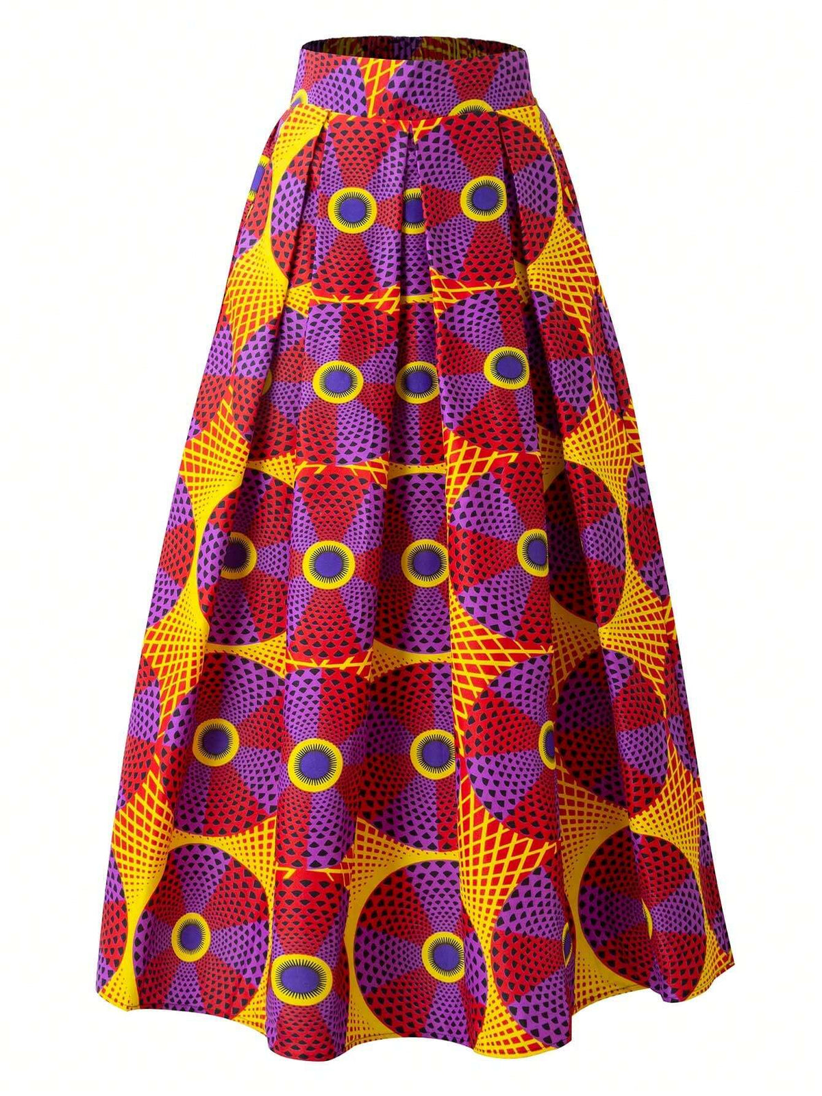 Polka Dot & Circle Print Box Pleated Skirt