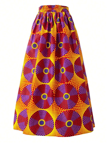 Polka Dot & Circle Print Box Pleated Skirt