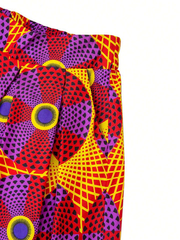 Polka Dot & Circle Print Box Pleated Skirt