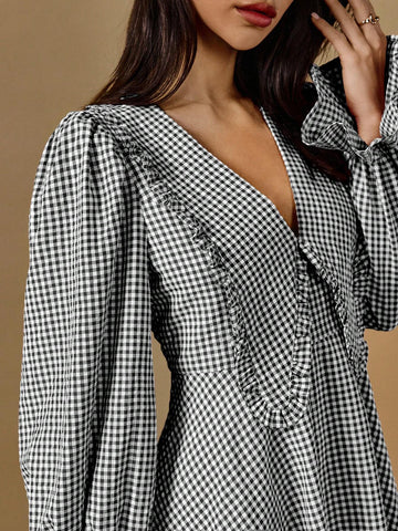 Poéselle Autumn New Plaid Long-Sleeved Fashionable A-Line Dress