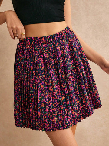 Poéselle Ditsy Floral Print Pleated Skirt