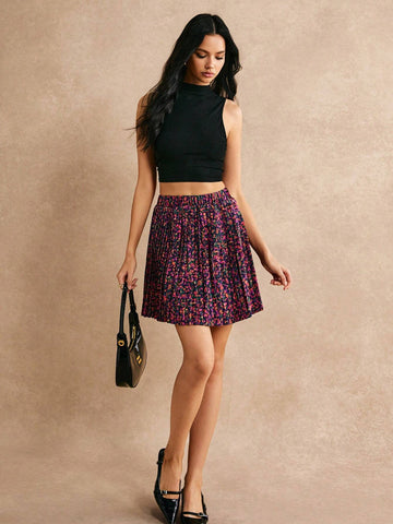 Poéselle Ditsy Floral Print Pleated Skirt