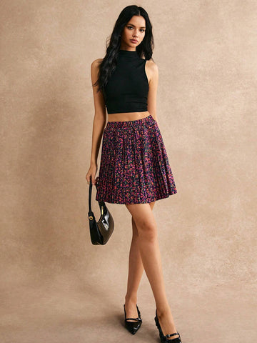 Poéselle Ditsy Floral Print Pleated Skirt