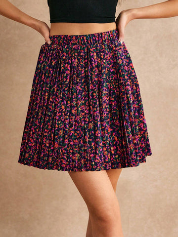 Poéselle Ditsy Floral Print Pleated Skirt
