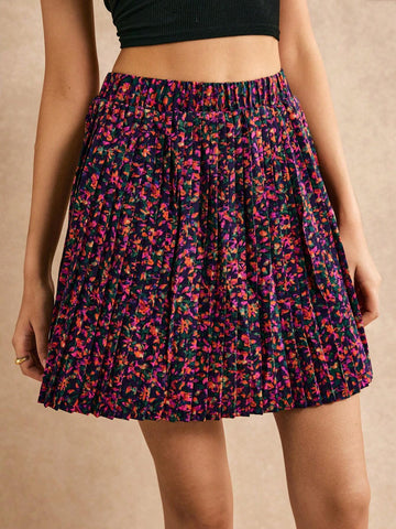 Poéselle Ditsy Floral Print Pleated Skirt