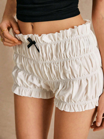 Poéselle Summer Sweet Bowknot Decor Fitted Shorts